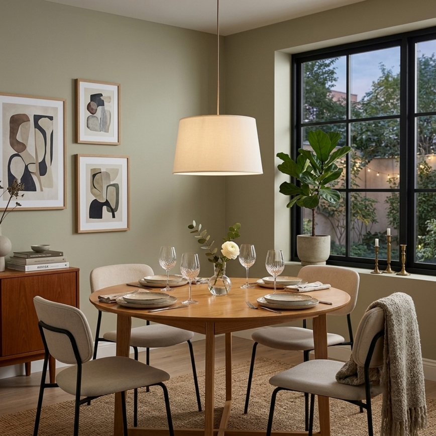 Lampadario a sospensione AIDA su cavo 1xE27/15W/230V Ø 35 cm rovere/crema