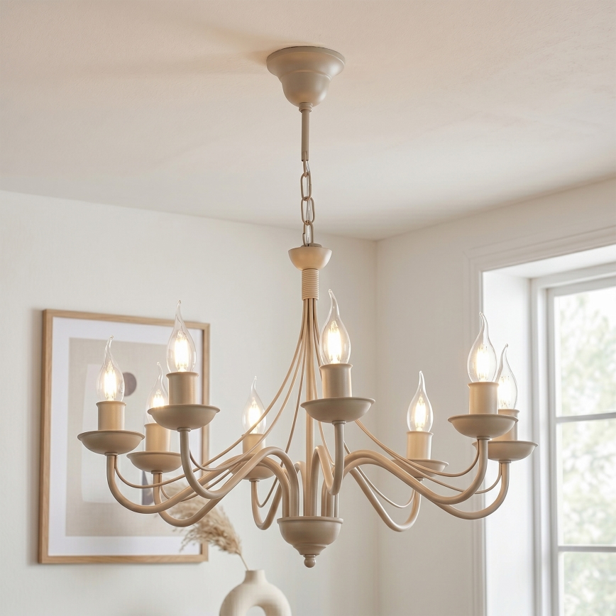 Lampadario a sospensione ANTON con catena 8xE14/60W/230V, beige