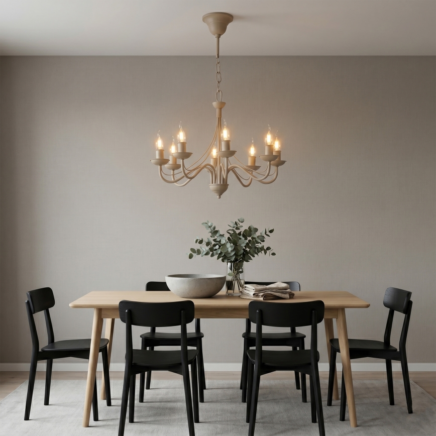 Lampadario a sospensione ANTON con catena 8xE14/60W/230V, beige