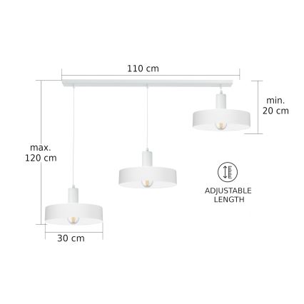 Lampadario a sospensione ARCANE con cavo 3xE27/60W/230V bianco