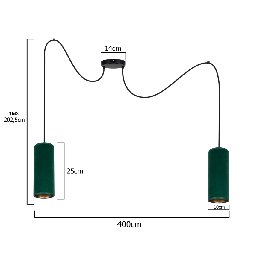 Lampadario a cavo AVALO 2xE27/60W/230V ragno verde/rame