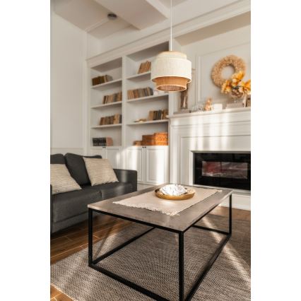 Lampadario a sospensione BOHO su cavo 1xE27/60W/230V, Ø 20 cm, bianco/iuta