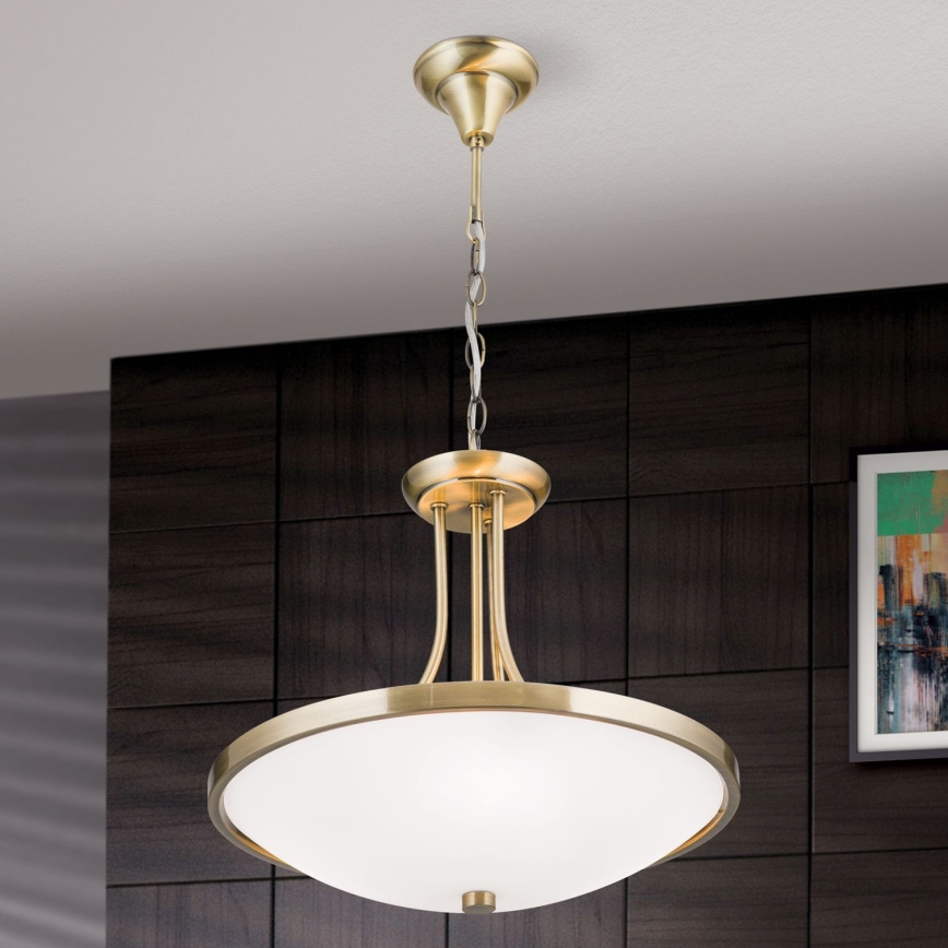 Lampadario a sospensione con catena AIDA 3xE27/60W/230V diametro 39,5 cm ottone