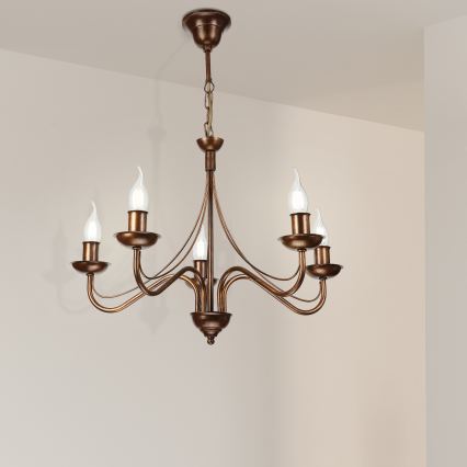Lampadario a sospensione con catena ANTON 5xE14/15W/230V finitura bronzo