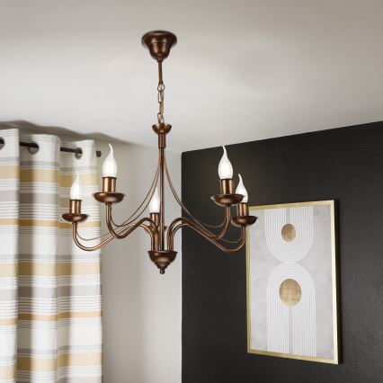 Lampadario a sospensione con catena ANTON 5xE14/15W/230V finitura bronzo