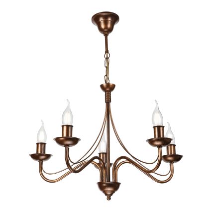 Lampadario a sospensione con catena ANTON 5xE14/15W/230V finitura bronzo