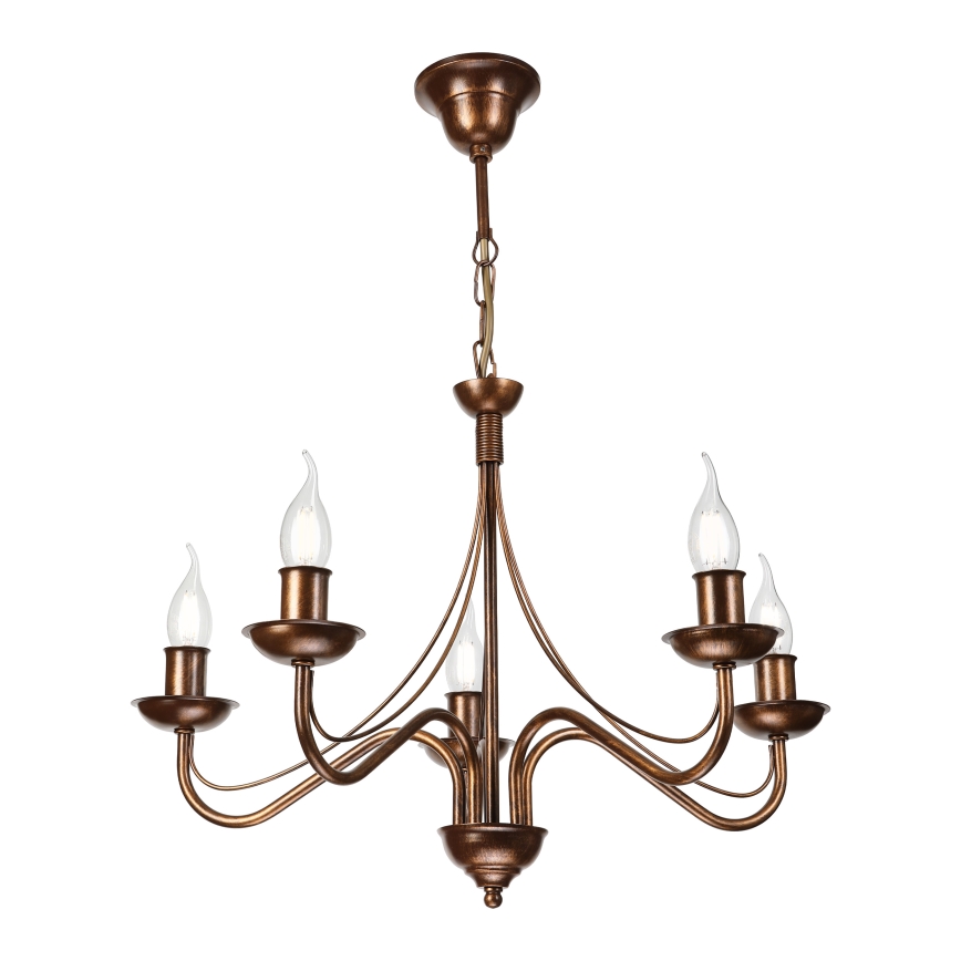 Lampadario a sospensione con catena ANTON 5xE14/15W/230V finitura bronzo