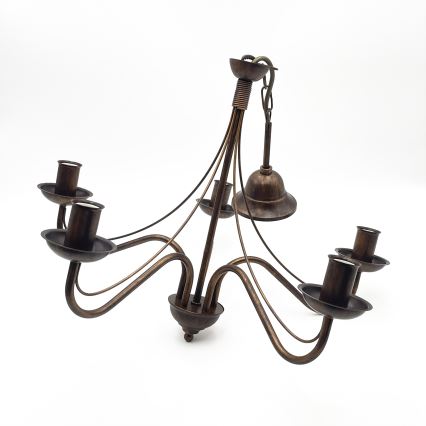 Lampadario a sospensione con catena ANTON 5xE14/15W/230V finitura bronzo