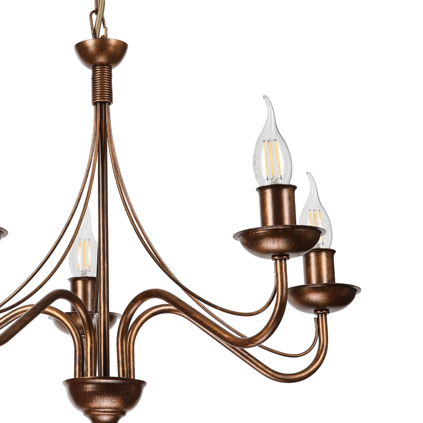 Lampadario a sospensione con catena ANTON 5xE14/15W/230V finitura bronzo
