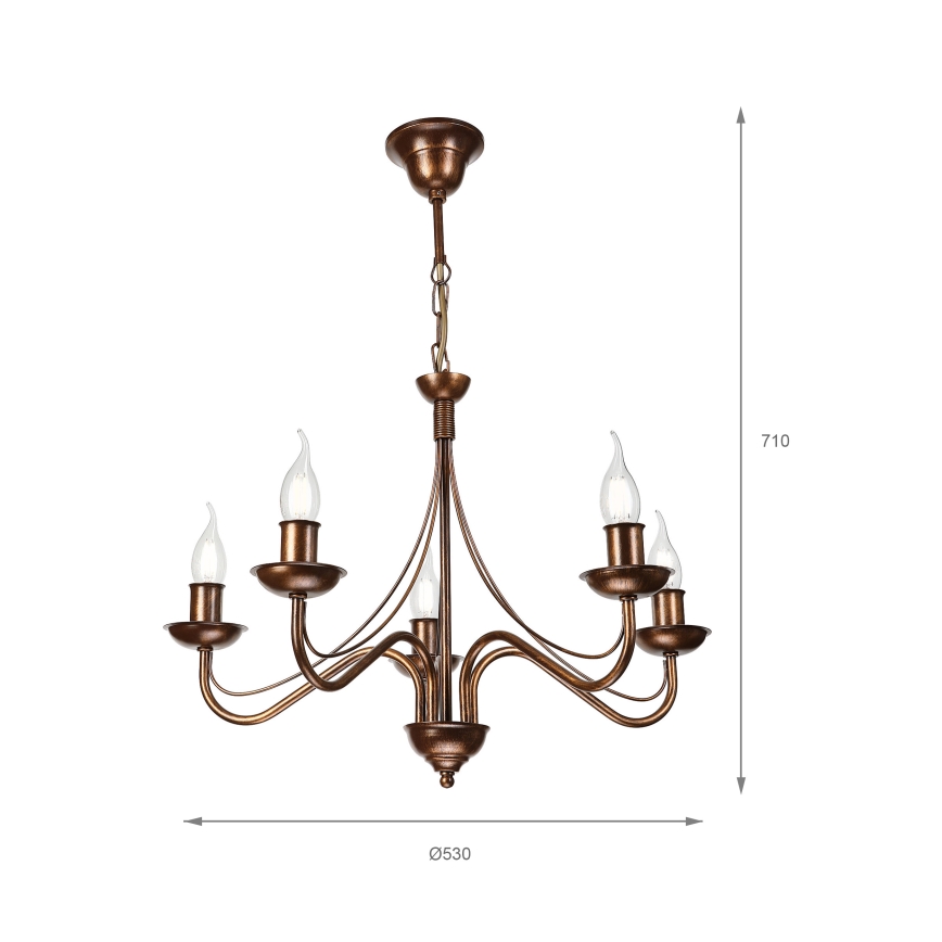 Lampadario a sospensione con catena ANTON 5xE14/15W/230V finitura bronzo