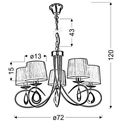 Lampadario a sospensione con catena ARNIKA 5xE14/40W/230V cromo opaco/bianco