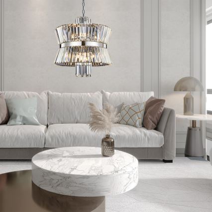 Lampadario a sospensione con catena AURELIA 12xE14/40W/230V cromo opaco