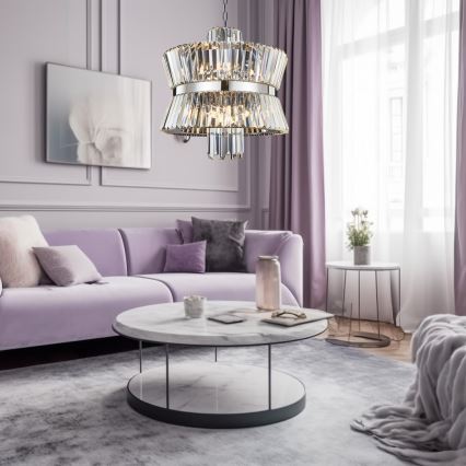 Lampadario a sospensione con catena AURELIA 12xE14/40W/230V cromo opaco