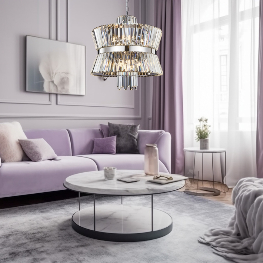 Lampadario a sospensione con catena AURELIA 12xE14/40W/230V cromo opaco
