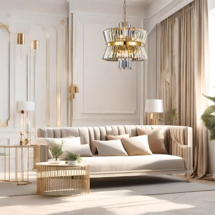 Lampadario a sospensione con catena AURELIA 12xE14/40W/230V oro