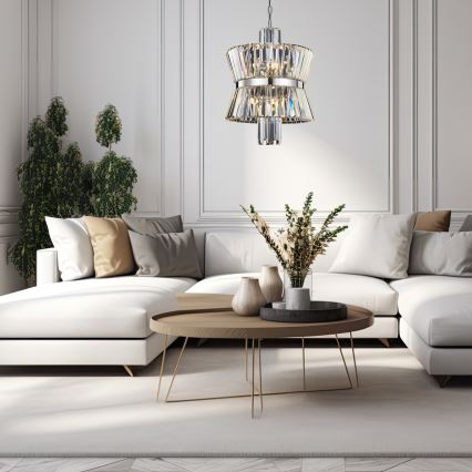 Lampadario a sospensione con catena AURELIA 8xE14/40W/230V cromo opaco