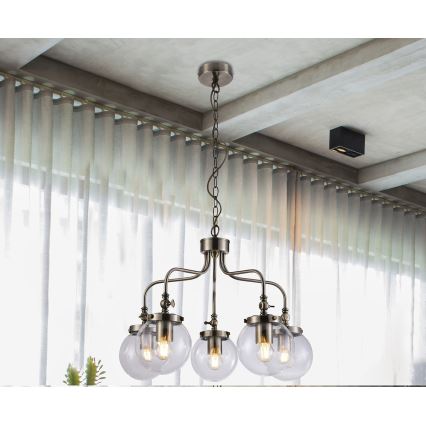 Lampadario a sospensione con catena BALLET 5xE27/40W/230V cromo opaco