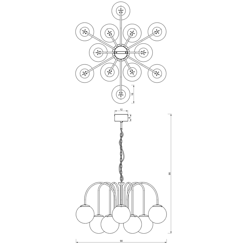 Lampadario a sospensione con catena CAMBRIDGE 12xE14/60W/230V nero/ottone