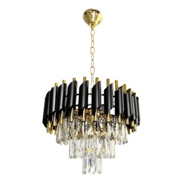 Lampadario a sospensione con catena CRISTAL 5xE14/40W/230V oro/nero