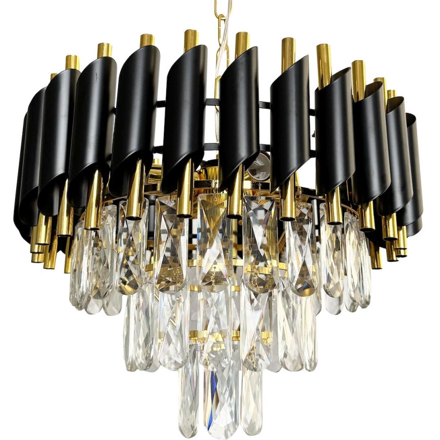 Lampadario a sospensione con catena CRISTAL 5xE14/40W/230V oro/nero