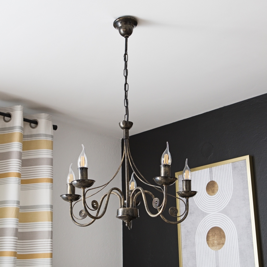 Lampadario a sospensione con catena DONATO 5xE14/40W/230V