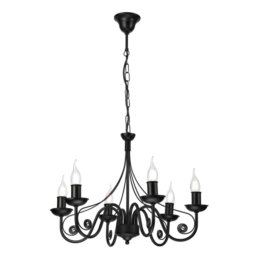 Lampadario a sospensione con catena DONATO 6xE14/40W/230V nero
