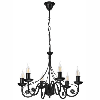 Lampadario a sospensione con catena DONATO 6xE14/40W/230V nero
