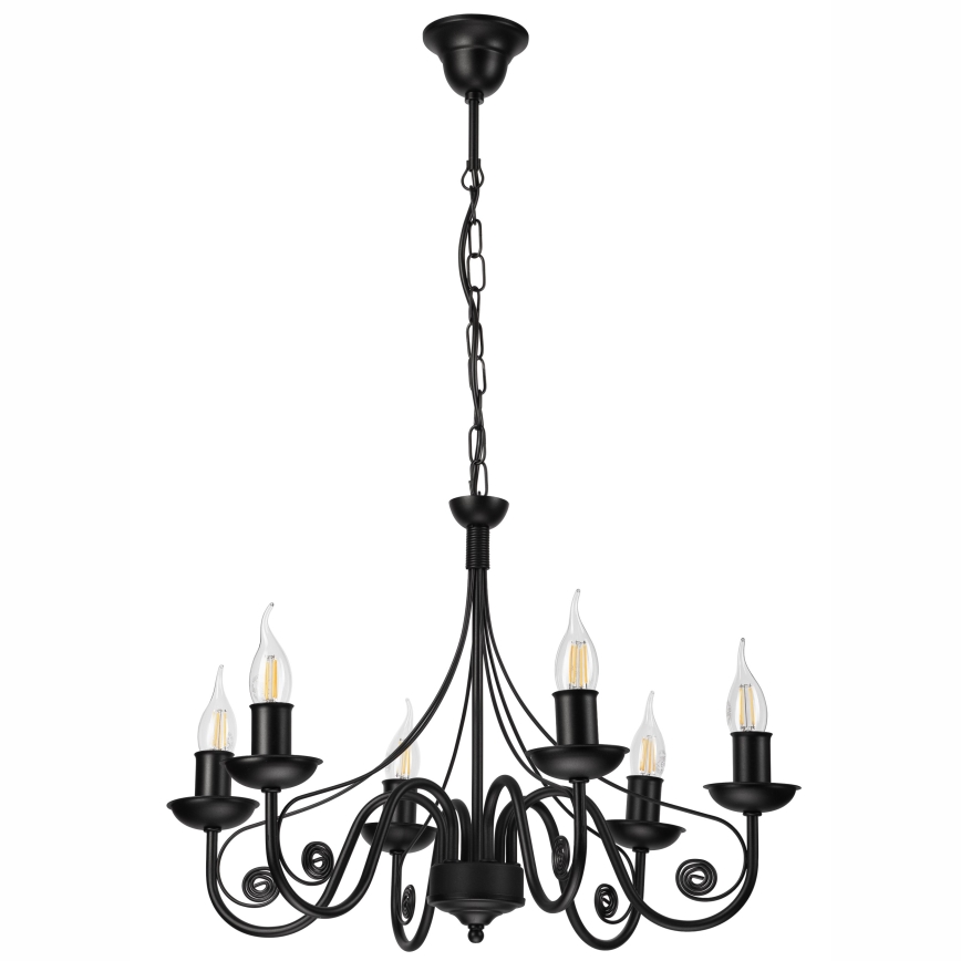 Lampadario a sospensione con catena DONATO 6xE14/40W/230V nero