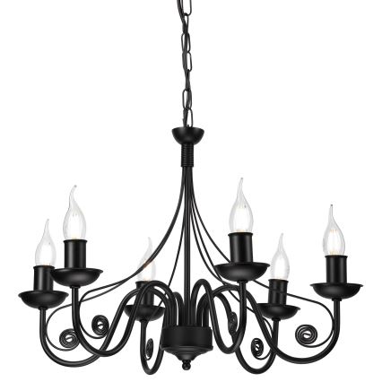 Lampadario a sospensione con catena DONATO 6xE14/40W/230V nero