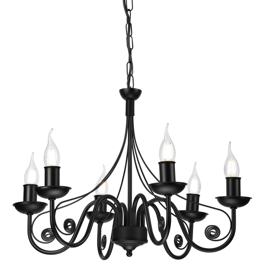 Lampadario a sospensione con catena DONATO 6xE14/40W/230V nero