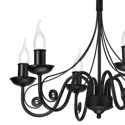 Lampadario a sospensione con catena DONATO 6xE14/40W/230V nero