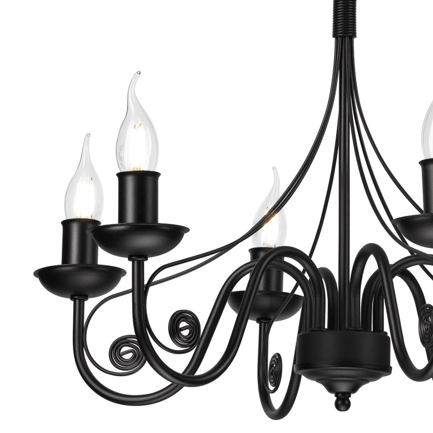 Lampadario a sospensione con catena DONATO 6xE14/40W/230V nero