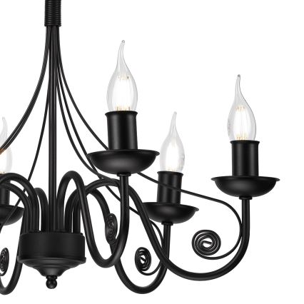 Lampadario a sospensione con catena DONATO 6xE14/40W/230V nero