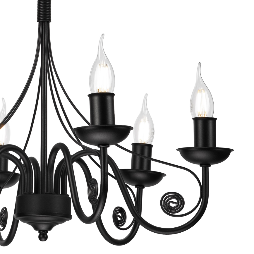 Lampadario a sospensione con catena DONATO 6xE14/40W/230V nero