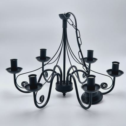 Lampadario a sospensione con catena DONATO 6xE14/40W/230V nero