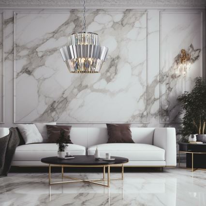 Lampadario a sospensione con catena DONNA 12xE14/40W/230V diametro 55 cm cromo opaco