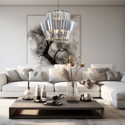Lampadario a sospensione con catena DONNA 12xE14/40W/230V diametro 55 cm cromo opaco