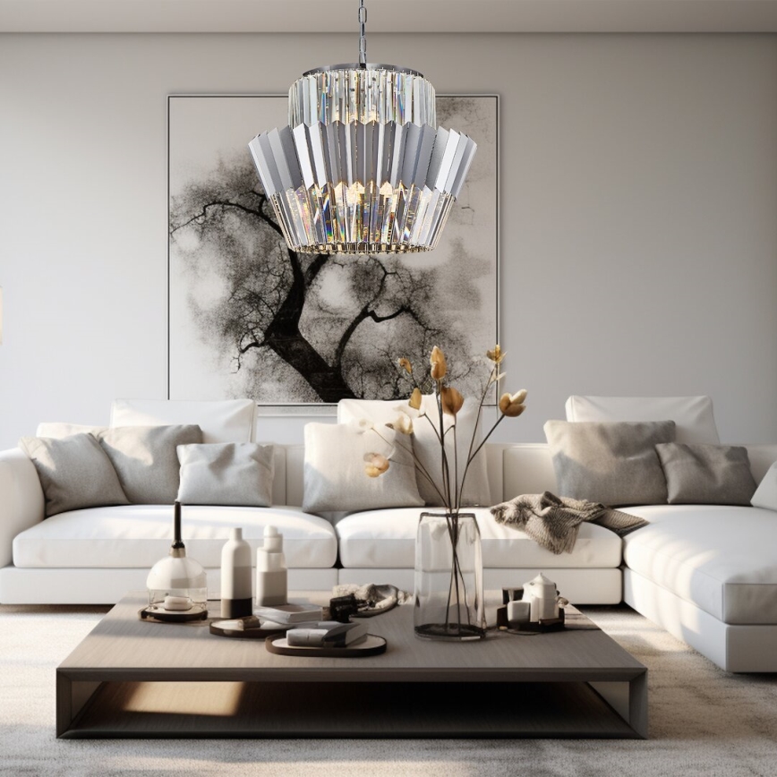 Lampadario a sospensione con catena DONNA 12xE14/40W/230V diametro 55 cm cromo opaco