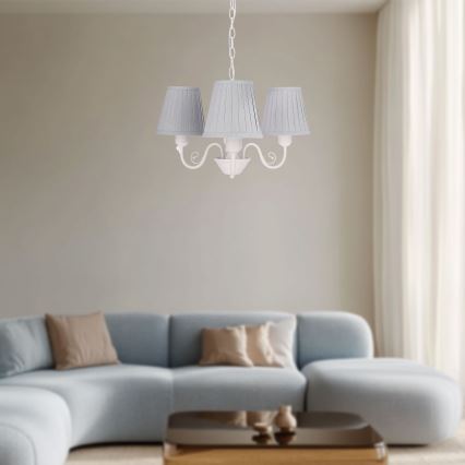 Lampadario a sospensione con catena FIREZ 3xE27/40W/230V bianco/grigio