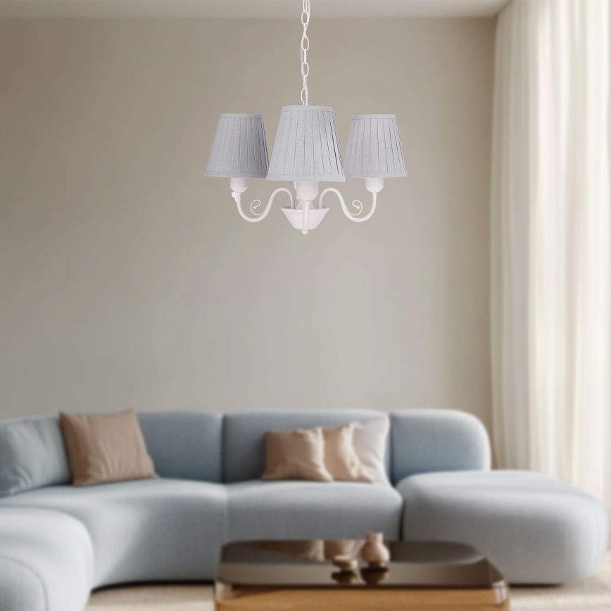 Lampadario a sospensione con catena FIREZ 3xE27/40W/230V bianco/grigio