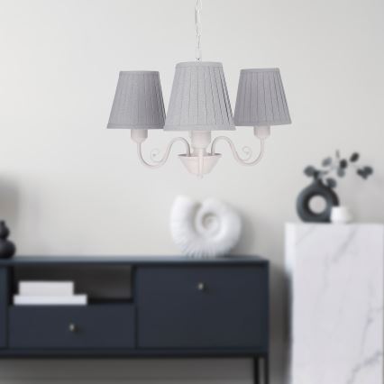 Lampadario a sospensione con catena FIREZ 3xE27/40W/230V bianco/grigio