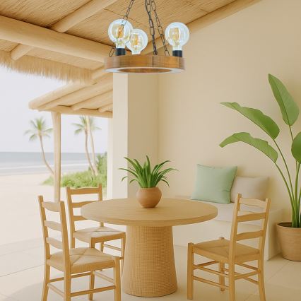 Lampadario a sospensione con catena IOS 3xE27/60W/230V diametro 30 cm faggio - FSC certificato