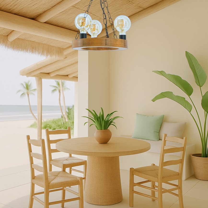 Lampadario a sospensione con catena IOS 3xE27/60W/230V diametro 30 cm faggio - FSC certificato