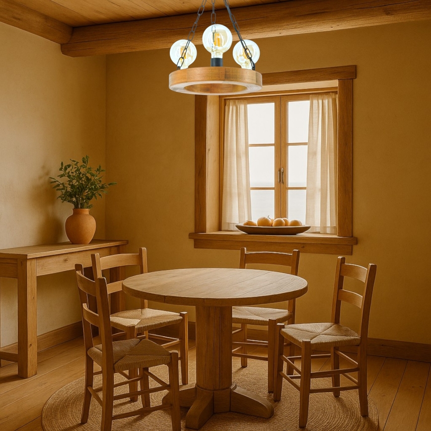 Lampadario a sospensione con catena IOS 3xE27/60W/230V diametro 30 cm faggio - FSC certificato