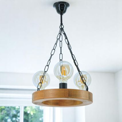 Lampadario a sospensione con catena IOS 3xE27/60W/230V diametro 30 cm faggio - FSC certificato