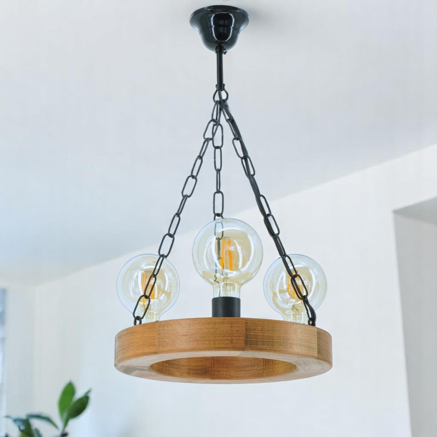 Lampadario a sospensione con catena IOS 3xE27/60W/230V diametro 30 cm faggio - FSC certificato