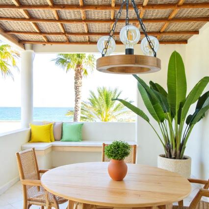 Lampadario a sospensione con catena IOS 3xE27/60W/230V diametro 30 cm faggio - FSC certificato