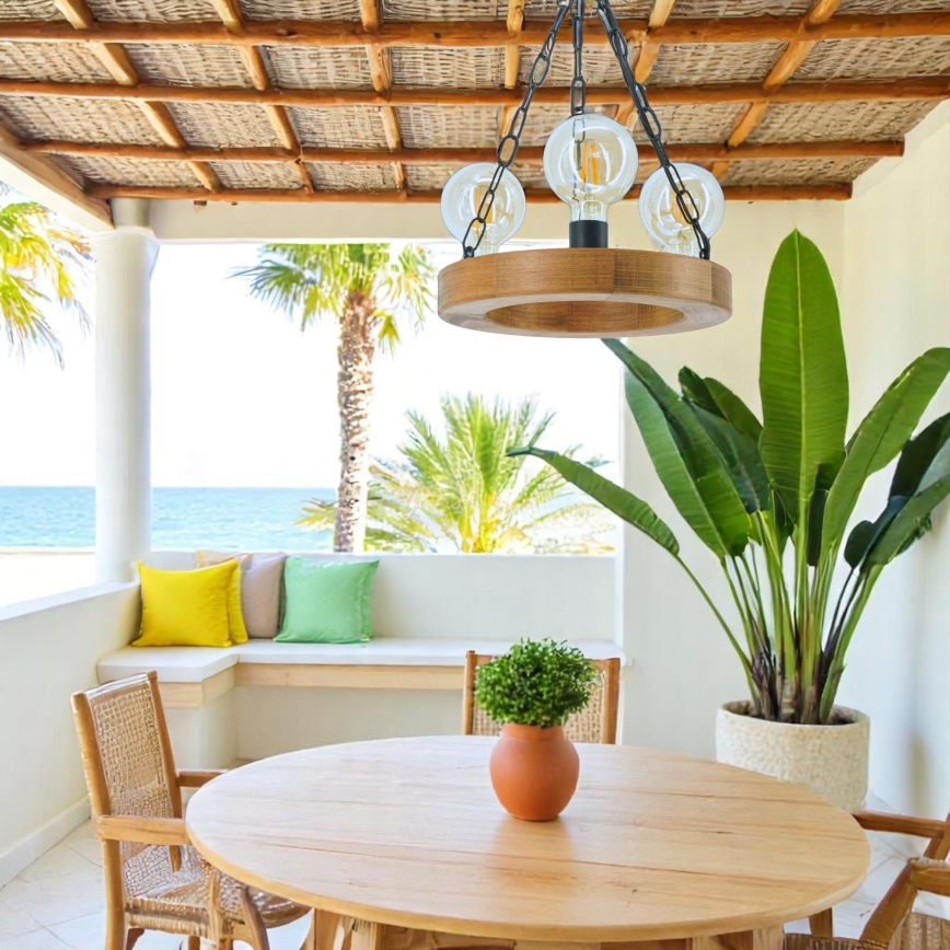 Lampadario a sospensione con catena IOS 3xE27/60W/230V diametro 30 cm faggio - FSC certificato