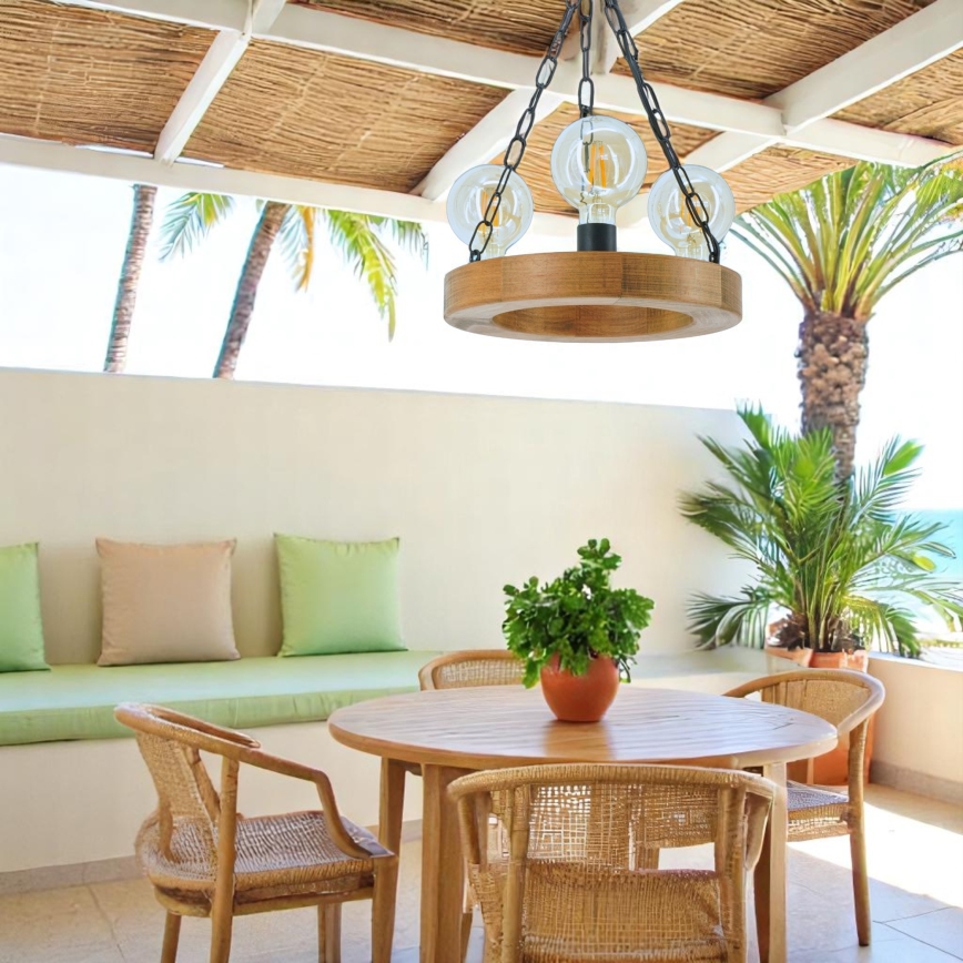 Lampadario a sospensione con catena IOS 3xE27/60W/230V diametro 30 cm faggio - FSC certificato
