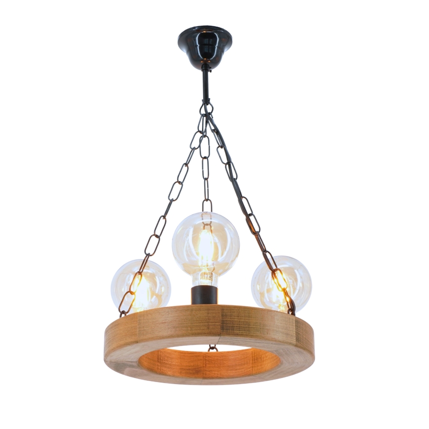 Lampadario a sospensione con catena IOS 3xE27/60W/230V diametro 30 cm faggio - FSC certificato